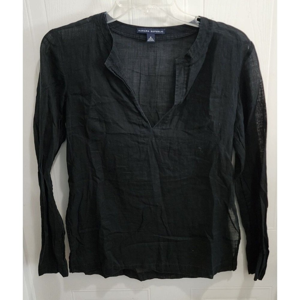 Banana‎ Republic Women's Long Sleeve Tunic Blouse Top Lightweight Black Sz Small